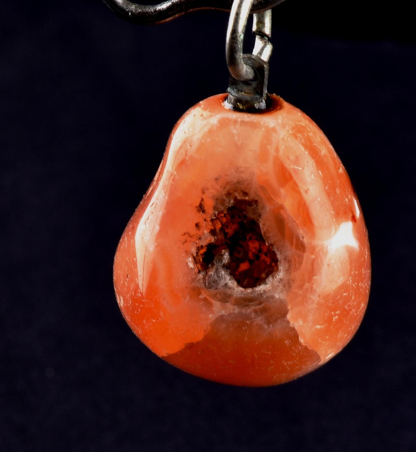 old  Mystic pink Carnelian tumble  with cave pendant for strength courage creativity Carnelian  for strength 8249