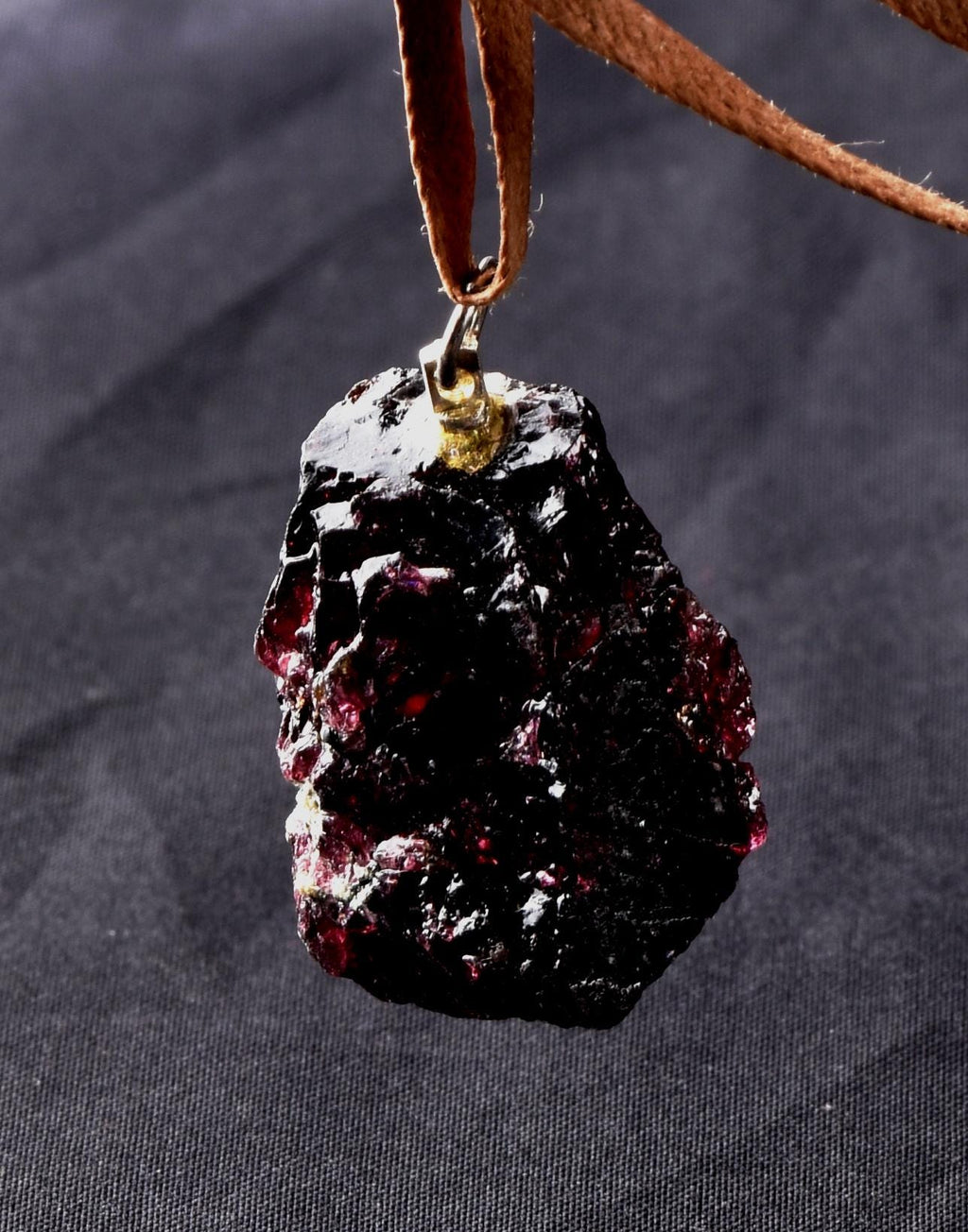 Garnet natural  juicy gem free form pendant passion courage shaman with cord # 8261
