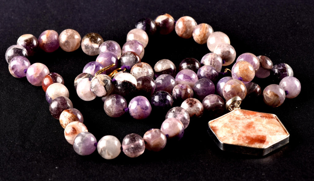 Super Seven Melody Stone Necklace with Sunstone Hexagonal Pendant | Sacred Geometry Jewelry 8293
