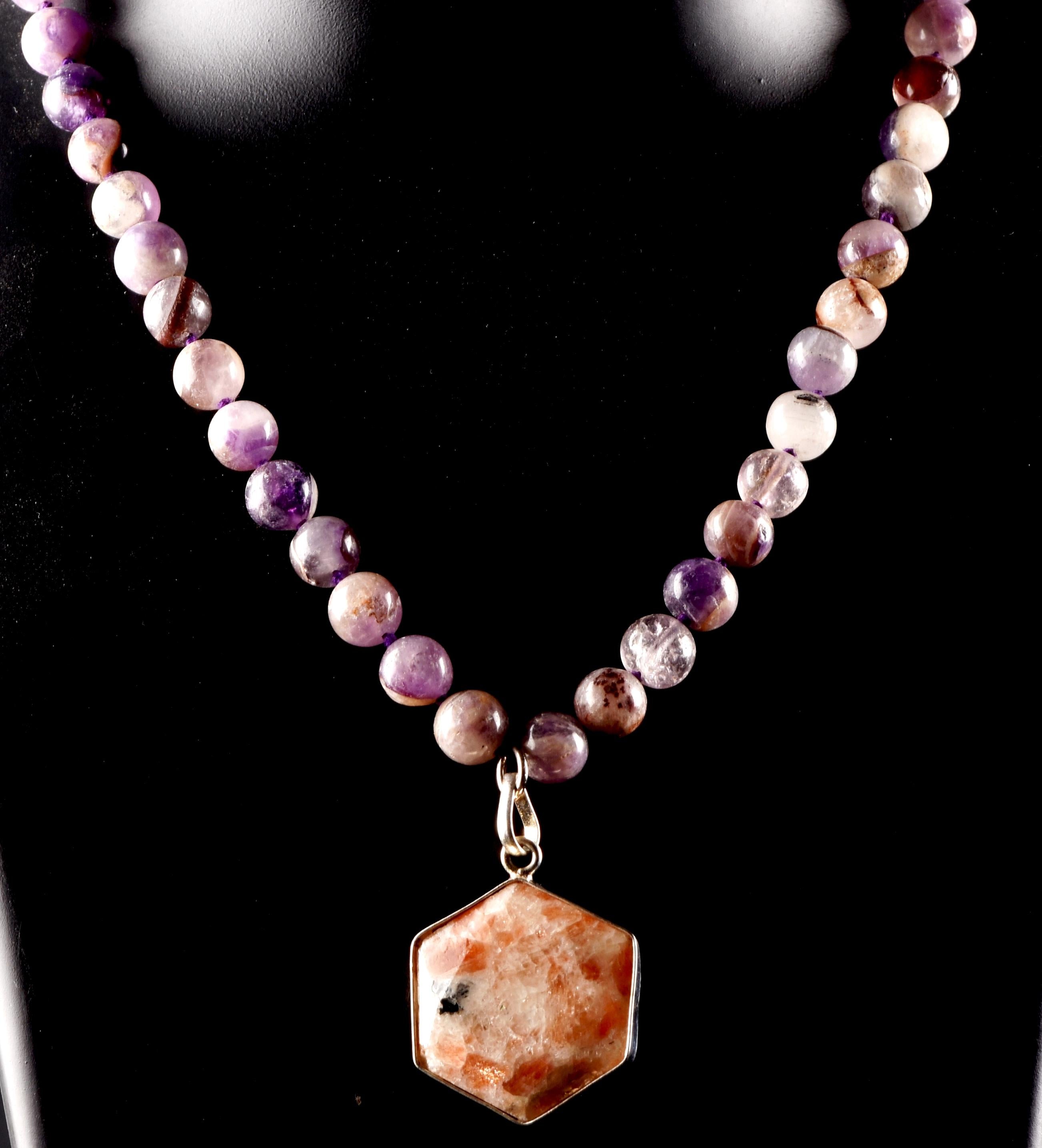Super Seven Melody Stone Necklace with Sunstone Hexagonal Pendant | Sacred Geometry Jewelry 8293