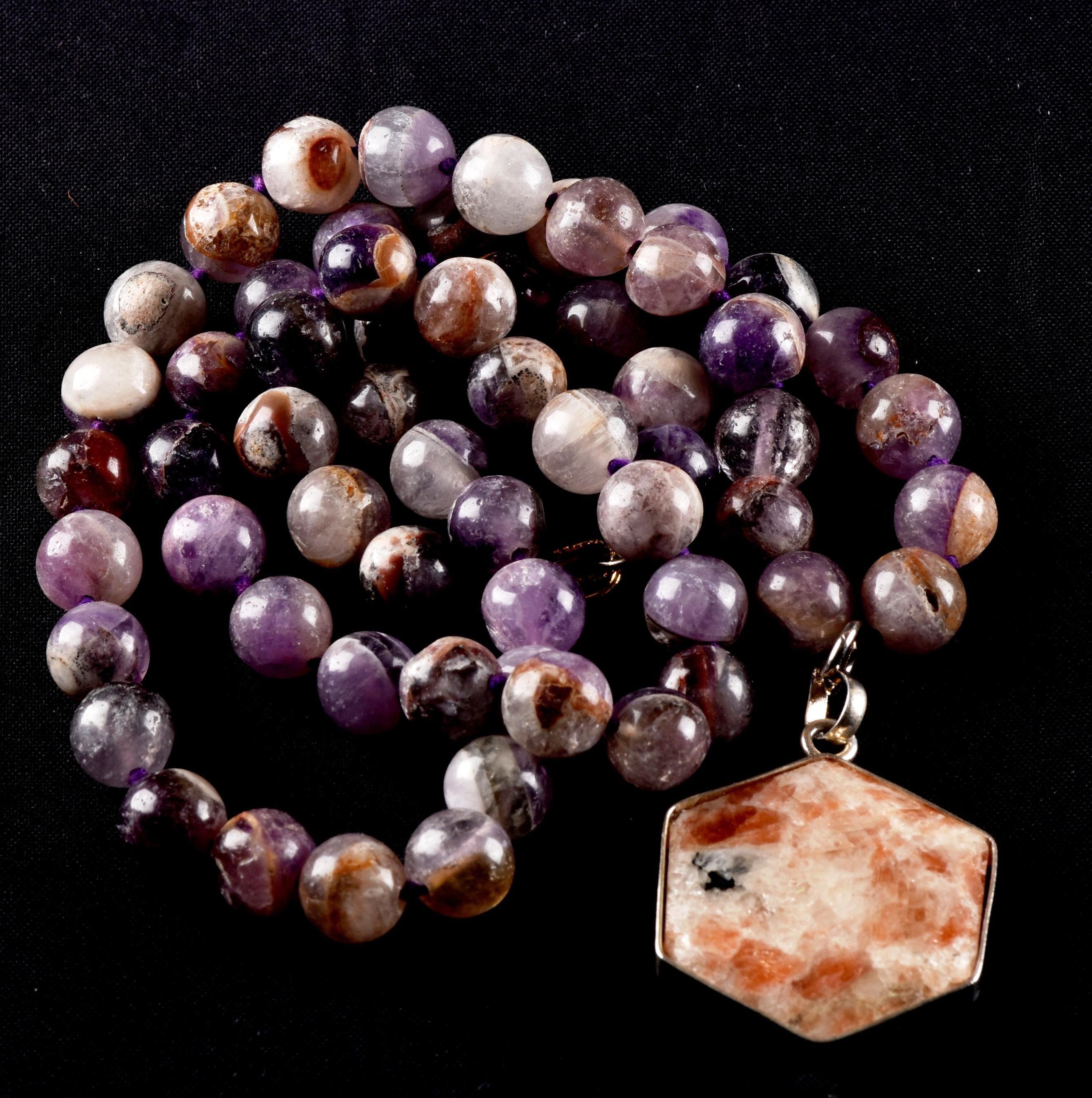 Super Seven Melody Stone Necklace with Sunstone Hexagonal Pendant | Sacred Geometry Jewelry 8293