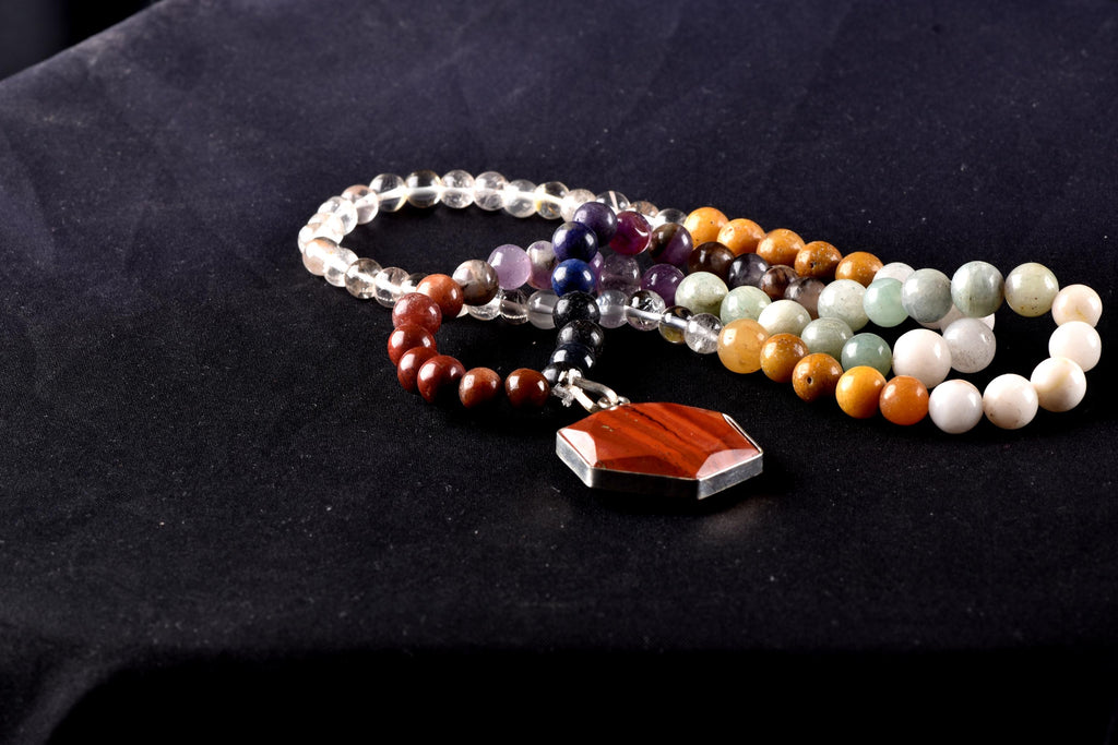 Satyaloka  Amethyst Golden Healer green aventurian  Necklace, Jasper Hexagonal  Pendant 8296