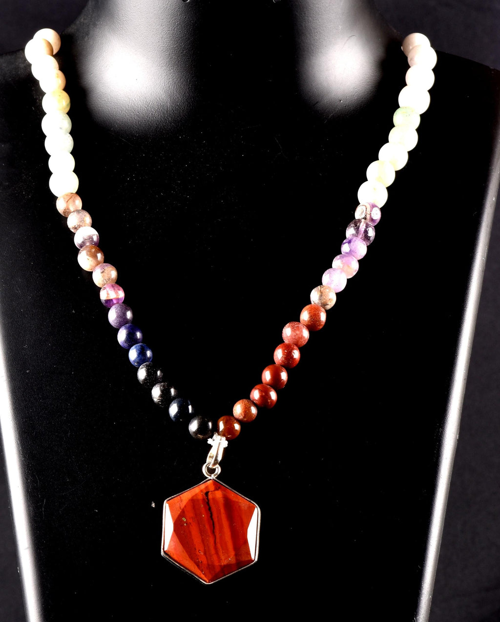 Satyaloka  Amethyst Golden Healer green aventurian  Necklace, Jasper Hexagonal  Pendant 8296