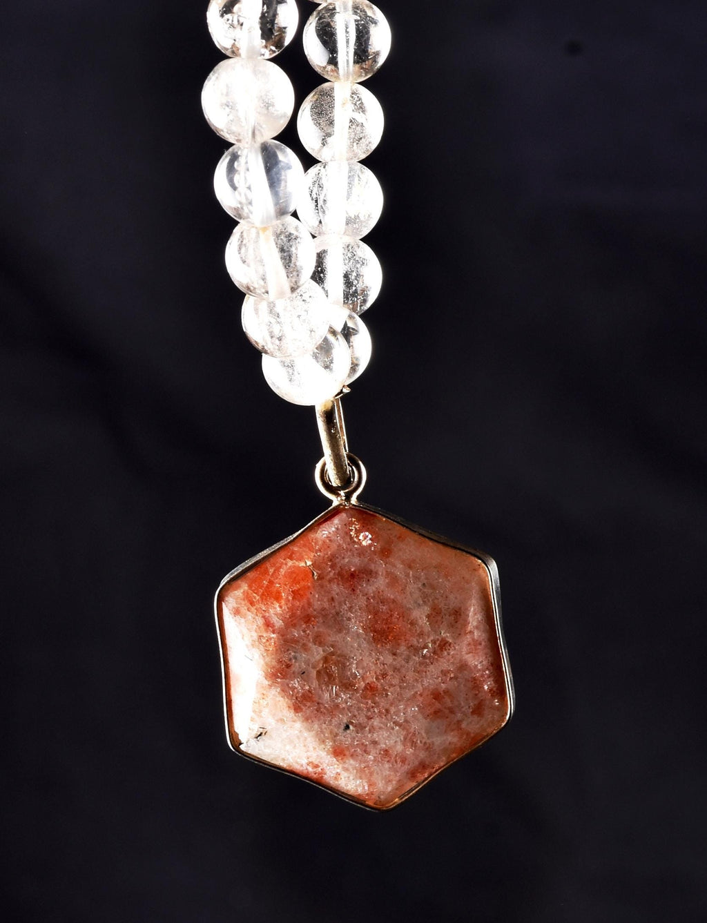 Satyaloka Quartz Necklace with sun stone hexagonal Pendant 8297