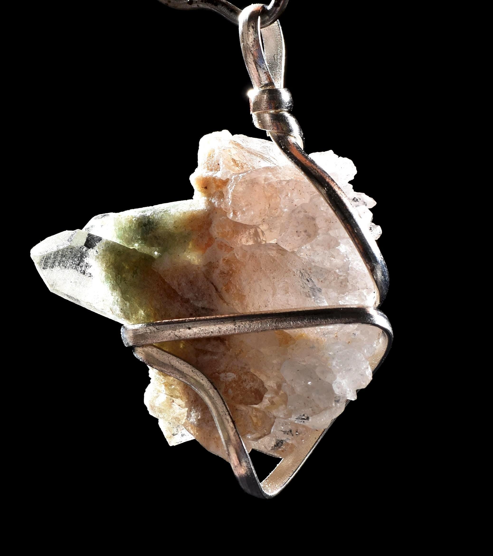 Himalayan Green Chlorite  Quartz Crystal Family Flowerpendant # 1032