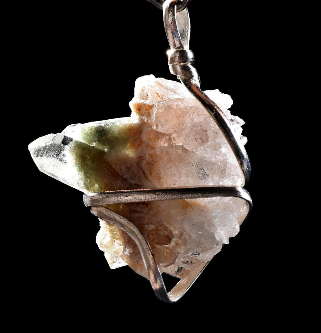 Himalayan Green Chlorite  Quartz Crystal Family Flowerpendant # 1032