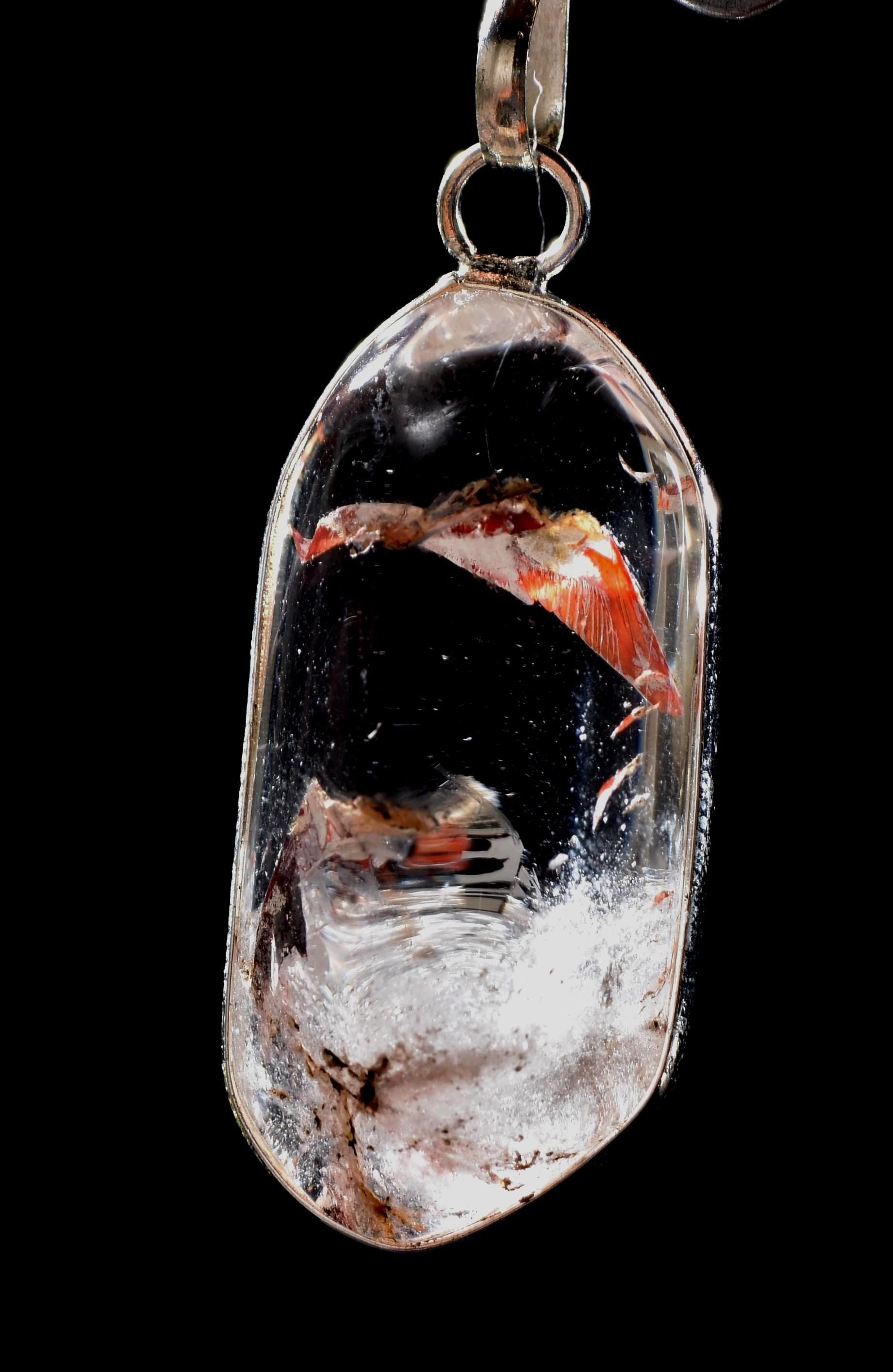 Himalayan Red   agnitite  fairy feather wing rainbow pendant supra mental transformation   # 1033
