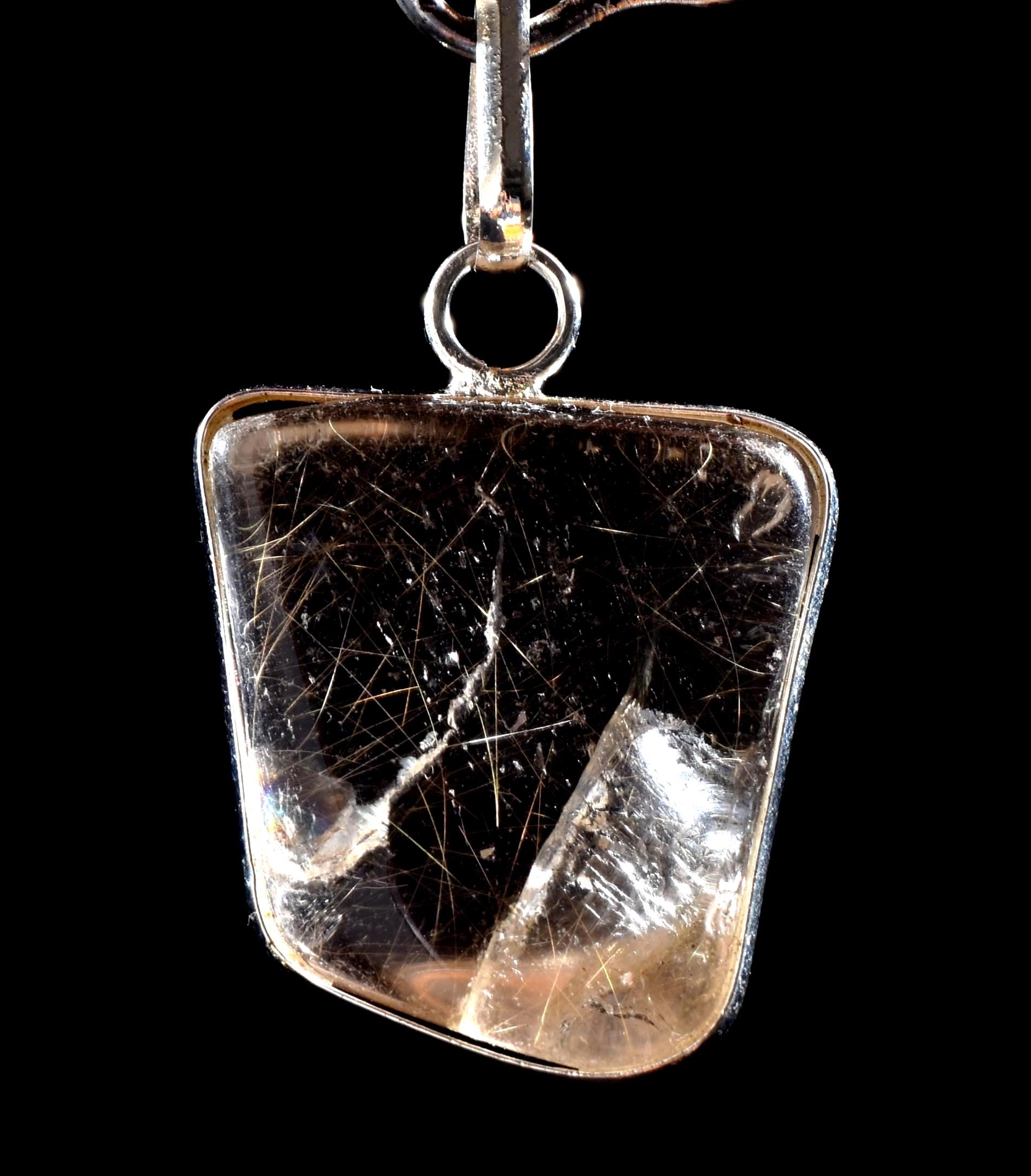 Himalayan smoky quartz devic with rutile and rainbow inclusions Himalayan wisdom pendant #1039