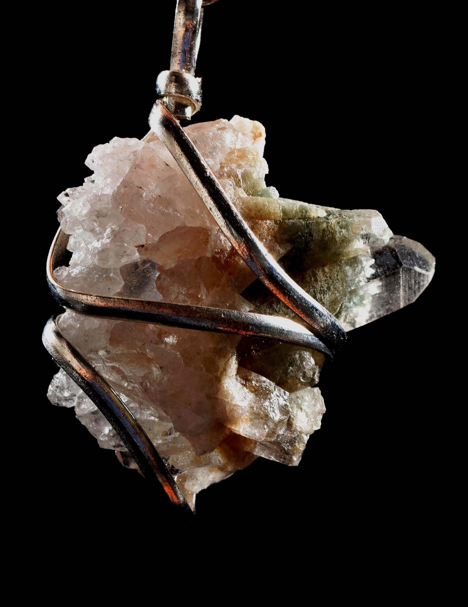Himalayan Green Chlorite  Quartz Crystal Family Flowerpendant # 1032