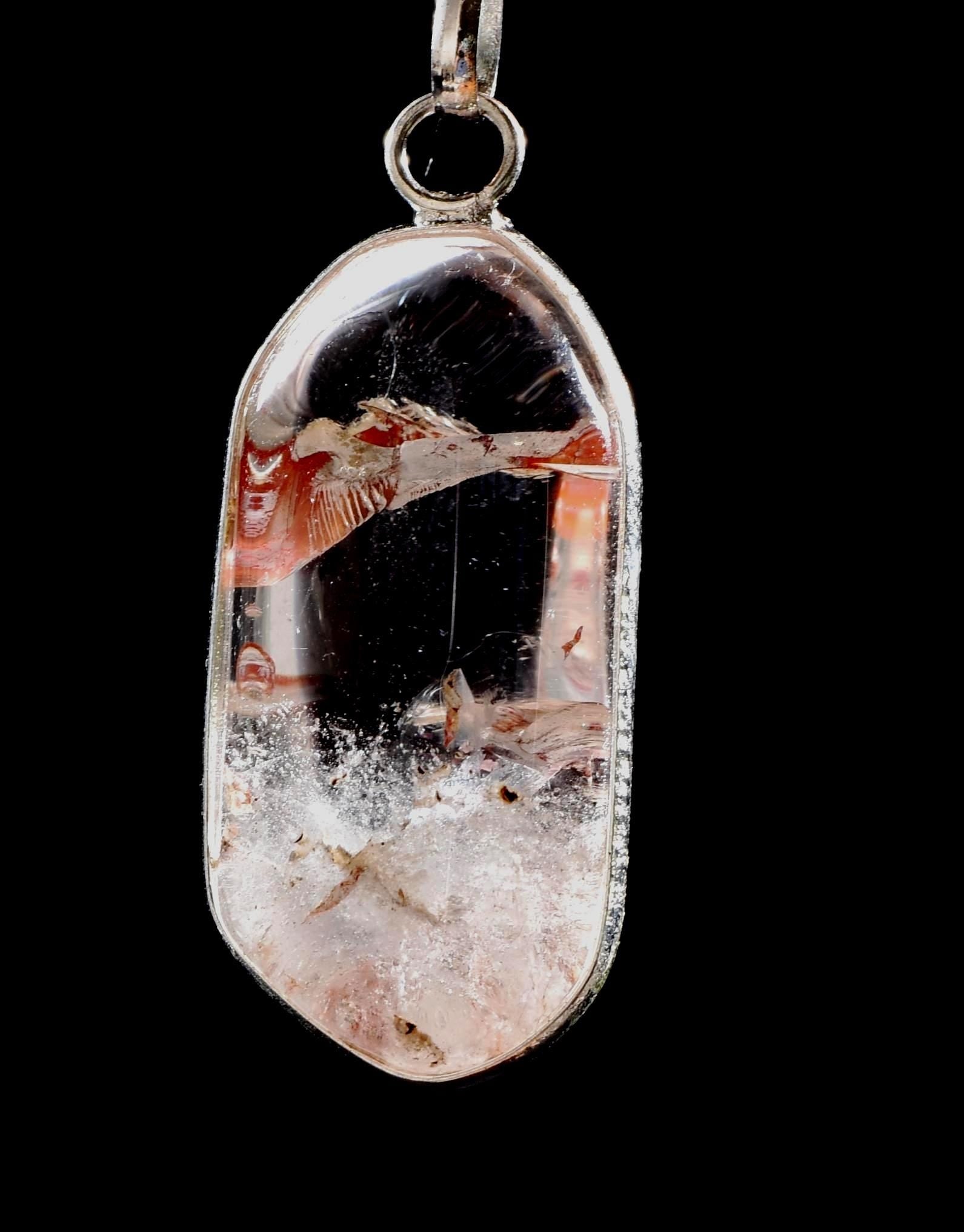 Himalayan Red   agnitite  fairy feather wing rainbow pendant supra mental transformation   # 1033
