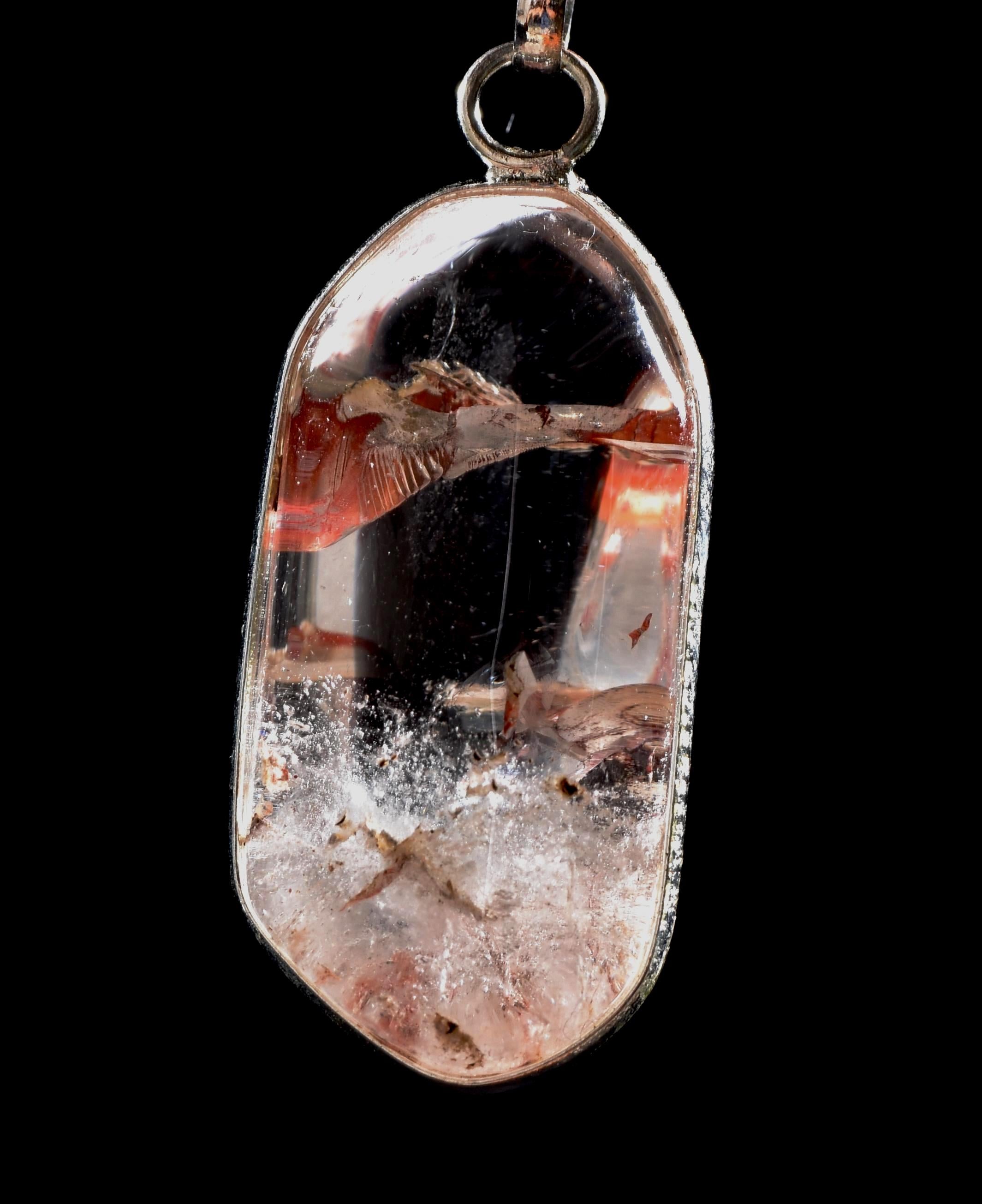 Himalayan Red   agnitite  fairy feather wing rainbow pendant supra mental transformation   # 1033
