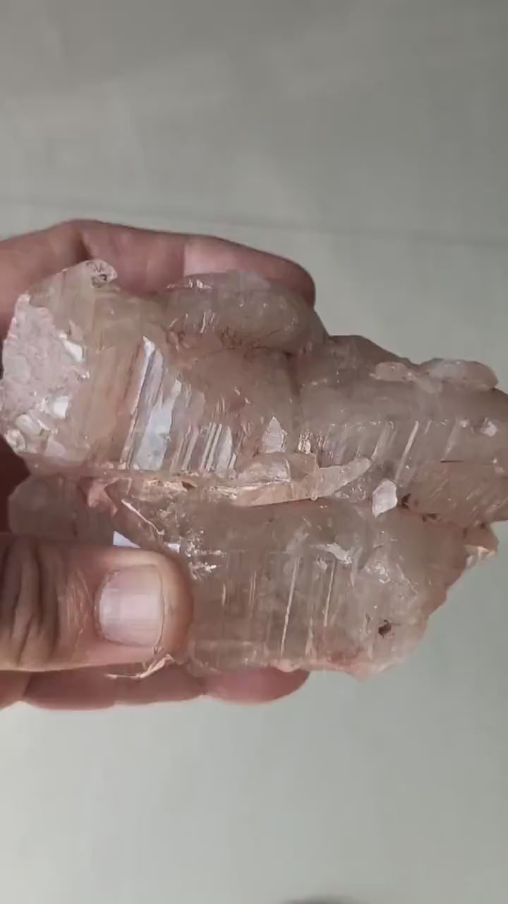 Himalayan golden pink Scalar ice quartz ,rainbows, deep striated  gwindel ,gateways multi termination ,Nirvana,hematite coated #7202